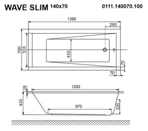 Акриловая ванна Whitecross Wave Slim 0111.140070.100 140x70см белый глянец