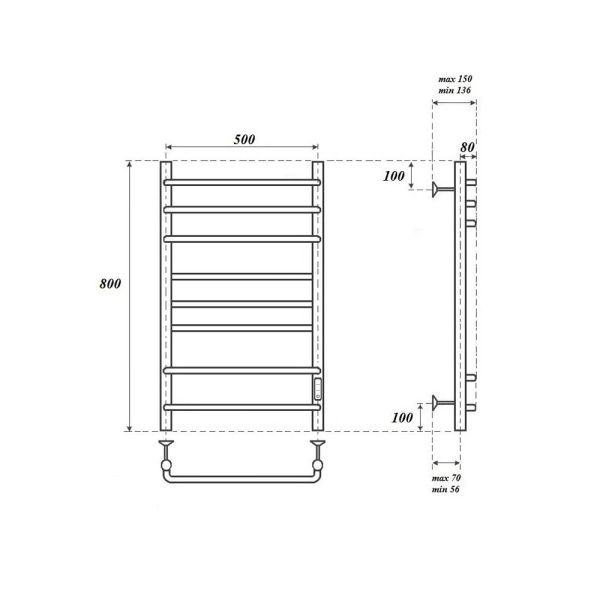 Полотенцесушитель электрический Point Сатурн PN90858B 50x80 см  черный