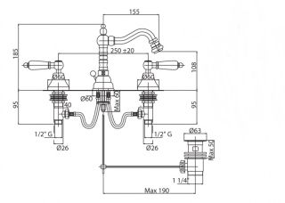 Смеситель для биде на три отверстия, бронза Cezares FIRST-BBS2-02-Bi