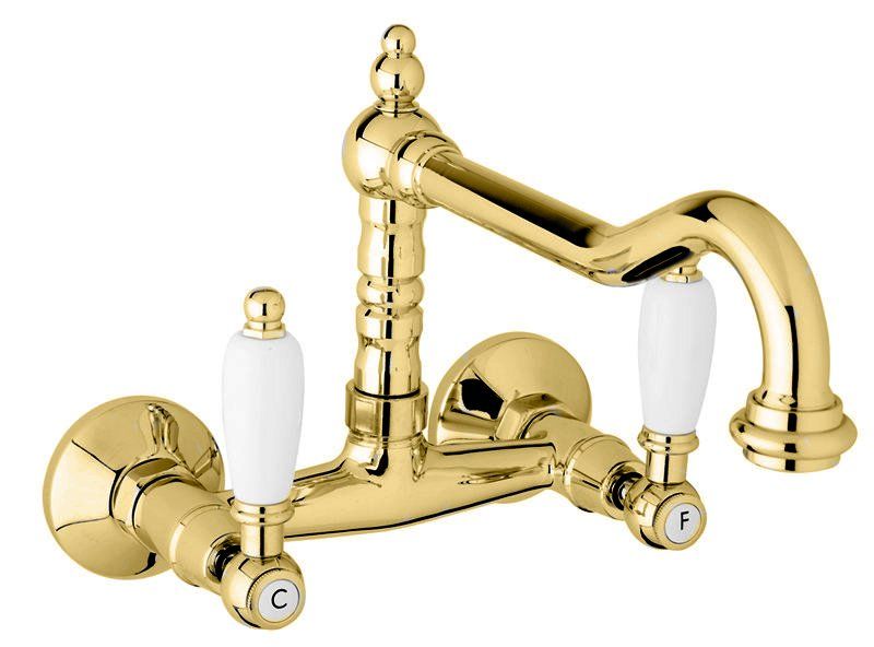 Кухонный смеситель настенного монтажа, золото Cezares FIRST-LLP-03/24-Bi