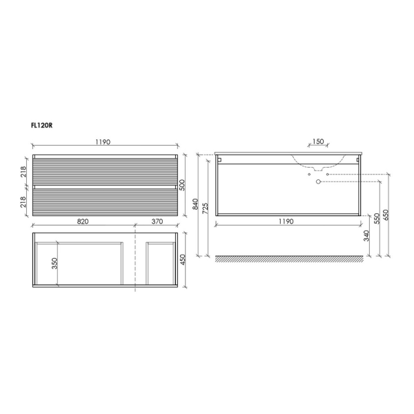 Тумба подвесная под раковину Sancos Folk FL120RGS правая 120 см Grey soft