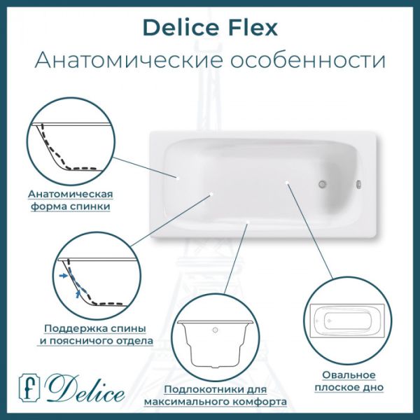 Ванна чугунная Delice Flex 170х80 с отверстиями под ручки