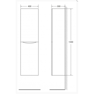 Шкаф-пенал подвесной BelBagno с двумя расп. дверцами с доводчиками, с двумя полками, правост-ний, Crema Opaco, 400x300x1500, FLY-MARINO-1500-2A-SC-CO-P-R бежевый матовый