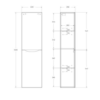 Шкаф-пенал подвесной BelBagno с двумя расп. дверцами с доводчиками, с двумя полками, правост-ний, Nero Lucido, 400x300x1500, FLY-MARINO-1500-2A-SC-NL-P-R черный глянец