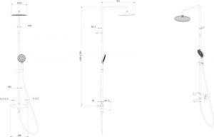 Душевая стойка Kerama Marazzi Fonte FO.202.KM.BLK.M на три потока с поворотным изливом и механическим смесителем чёрный матовый