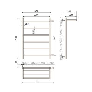 Полотенцесушитель водяной Indigo Line LLSHSW70-40BRR-б/п-60 с полкой 70x40 см чёрный муар