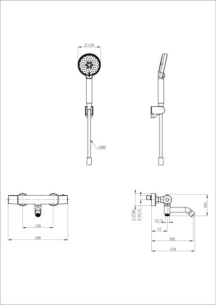 Смеситель для ванны с душем Wonzon & Woghand WW-B3029-A1-CR с термостатом хром