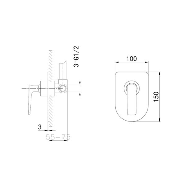 Встраиваемый смеситель для душа Wonzon & Woghand Shark WW-484700-CR хром