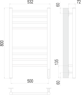 Полотенцесушитель электрический Terminus  Аврора П8 500х800 электро КС 9003 матовый