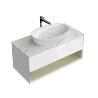 Тумба под раковину Kerama Marazzi Плаза Модерн KMPMCb100MSg1 с подсветкой 100 см белый матовый/шалфей