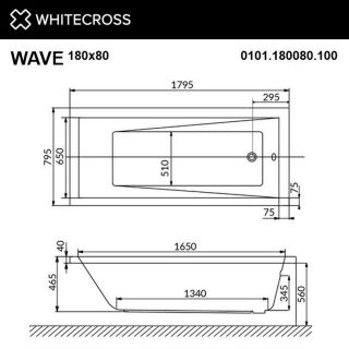 Гидромассажная ванна WHITECROSS Wave 0101.180080.100.ULTRANANO.GL 180x80 см Ultra Nano золото