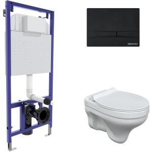 Комплект Berges 4в1 042440: инсталляция NOVUM кнопка F5 SoftTouch чёрная унитаз Albit S сиденье Top Slim SO