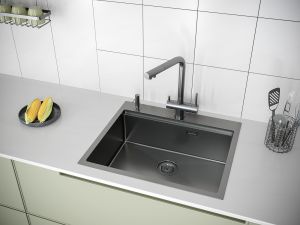 Мойка кухонная Paulmark Kroner-Pro PM705951-GM воронёная сталь