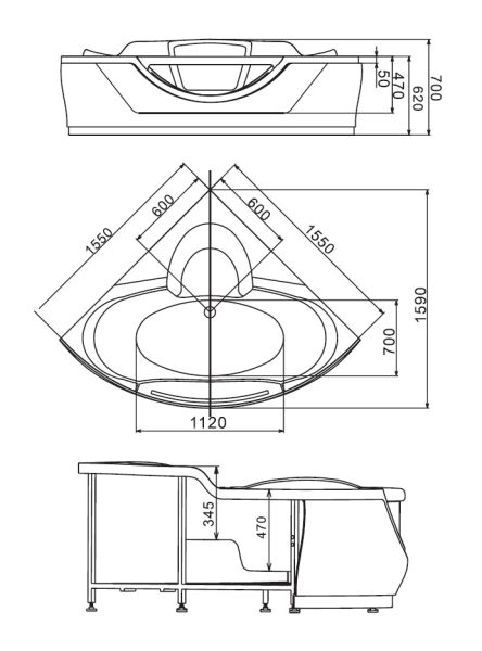 Акриловая ванна Gemy G9025 II B 155x155x70 Акриловая ванна Gemy G9025 II B 155x155x70