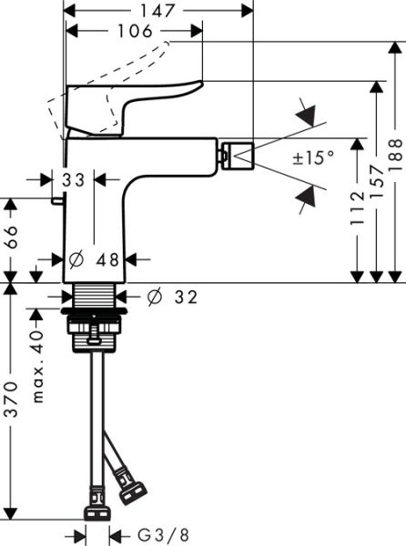 Смеситель Hansgrohe Metris 31280000 для биде с д/к