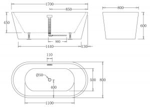 Акриловая ванна BelBagno 170x80см чёрный глянец BB71-1700-NERO-W0