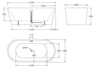 Акриловая ванна BelBagno 170x80см чёрный глянец BB71-1700-NERO-W0