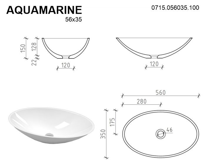 Раковина Whitecross Aquamarine 0715.056035.100 56см белый глянец