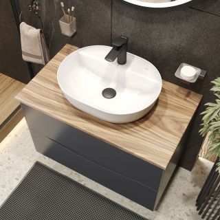 Тумба с раковиной BOND Куб T09807-S01500 со столешницей под дерево 80 см тёмно-серый матовый