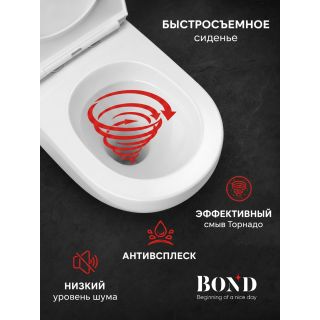 Унитаз подвесной BOND Овал F18-10 безободковый с сиденьем-микролифт белый