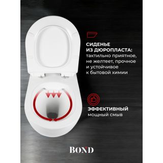 Унитаз подвесной BOND Овал F01-10 безободковый с сиденьем-микролифт белый