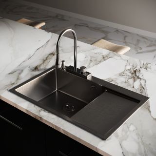 Мойка для кухни с левым крылом и дозатор РМС MRK-7851BL-L тёмный графит
