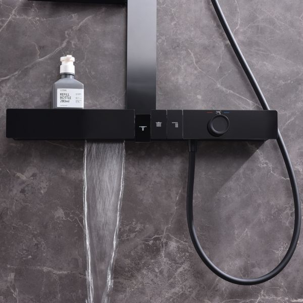 Душевая стойка Black&White Gravity 9005 с термостатом чёрный матовый