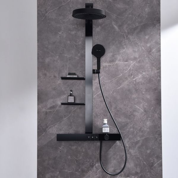 Душевая стойка Black&White Gravity 9005 с термостатом чёрный матовый