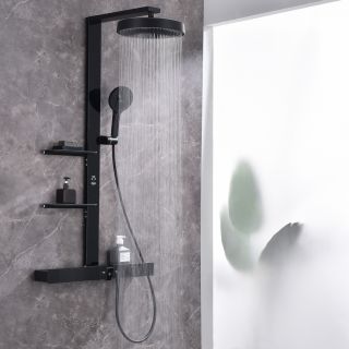 Душевая стойка Black&White Gravity 9005 с термостатом чёрный матовый