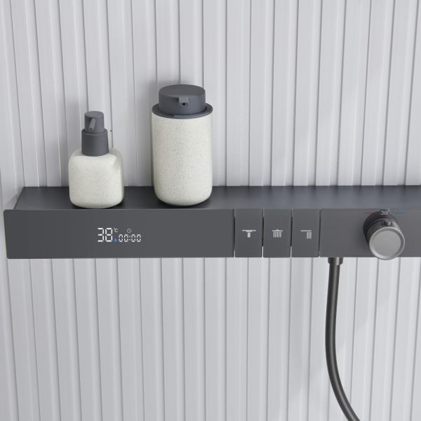 Душевой комплект Black&White Gravity 9025GM с термостатом оружейная сталь