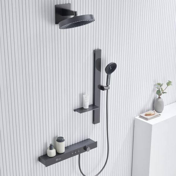 Душевой комплект Black&White Gravity 9025GM с термостатом оружейная сталь