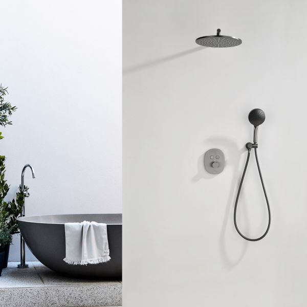 Душевой комплект Black&White Gravity 9201GM с термостатом оружейная сталь