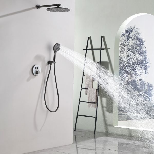 Душевой комплект Black&White Gravity 9301GM с термостатом оружейная сталь