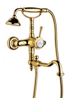 Смеситель для ванны с поворотным изливом и ручным душем, золото Cezares GIUBILEO-VDFM2-03/24