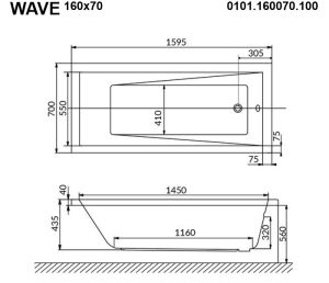 Гидромассажная ванна Whitecross Wave 0101.160070.100.SOFT.BR 160x70см Soft бронза