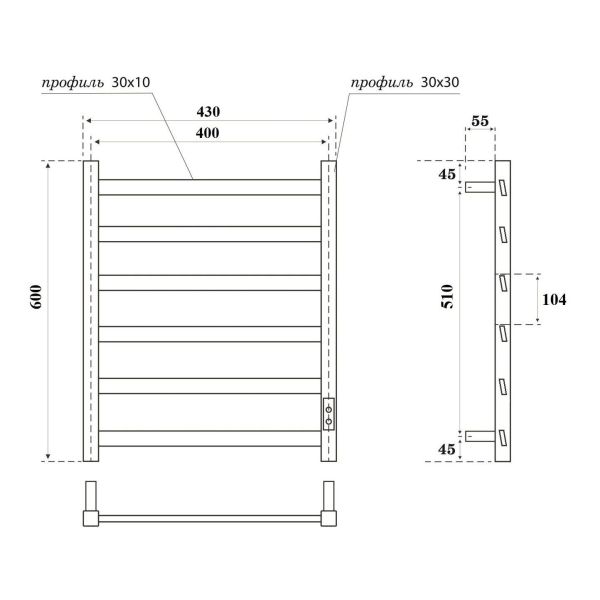 Полотенцесушитель электрический APEXTERMO Galaxy GL00164WM 600x400 белый матовый