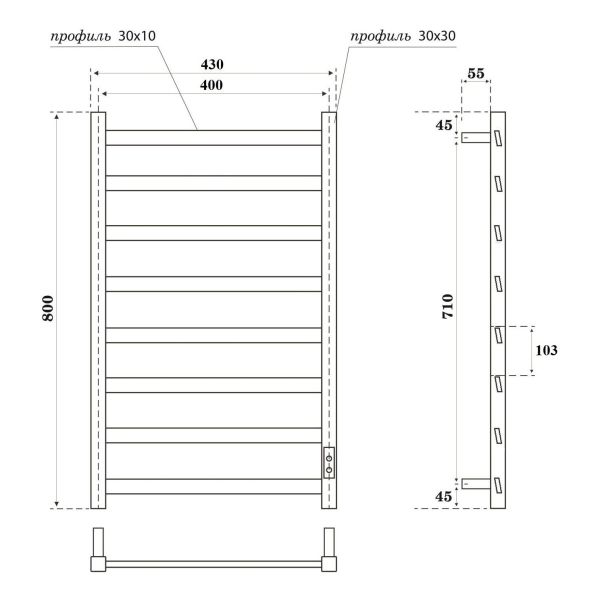 Полотенцесушитель электрический APEXTERMO Galaxy GL00164WM 600x400 белый матовый