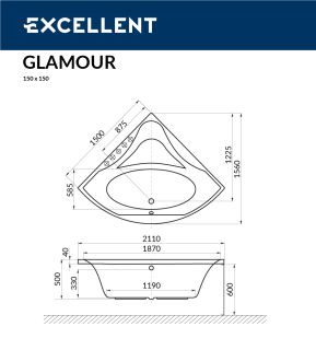 Ванна акриловая EXCELLENT Glamour 150x150 Ванна акриловая EXCELLENT Glamour 150x150