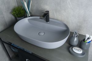 Раковина Gid Gm1346 53341 накладная серая матовая 61x41x14