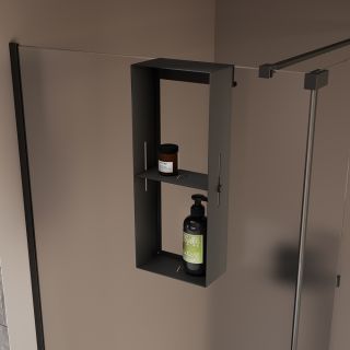 Полка для душевого ограждения Grange, 508x102x204, чёрный матовый Полка для душевого ограждения Grange, 508x102x204, чёрный матовый