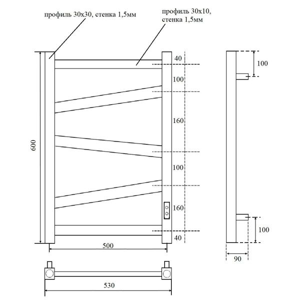 Полотенцесушитель электрический APEXTERMO Genesis GN00165WM 600x500 белый матовый