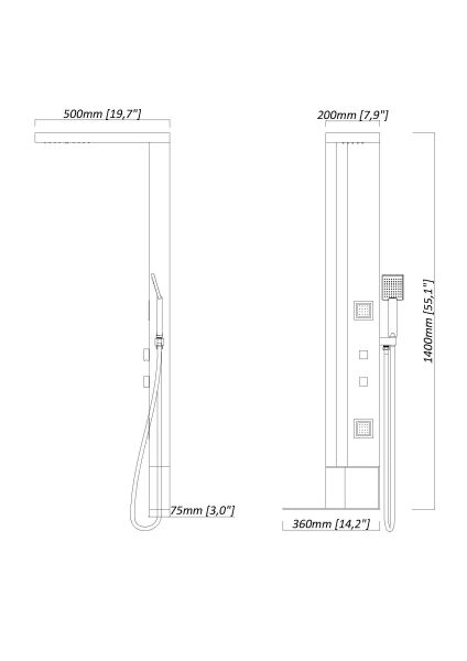 Душевая панель Black & White Gravity GR026 1400 х 200 мм