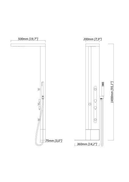 Душевая панель Black & White Gravity GR027 1400 х 200 мм