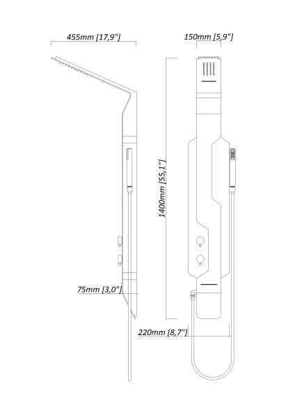 Душевая панель Black & White Gravity GR028 1400 х 200 мм