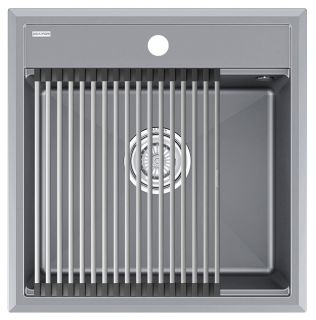Комплект Paulmark: мойка Stepia 50 и ролл-мат Step PM115051-GRM+R375-BS серый металлик/брашированная нержавеющая сталь Комплект Paulmark: мойка Stepia 50 и ролл-мат Step PM115051-GRM+R375-BS серый металлик/брашированная нержавеющая сталь