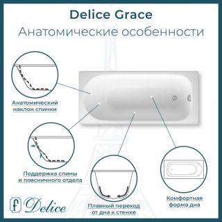 Ванна чугунная Delice Grace DLR230643-AS 170х70 с антискользящим покрытием Ванна чугунная Delice Grace DLR230643-AS 170х70 с антискользящим покрытием