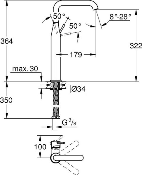 GROHE Essence New 32901001 Смеситель для раковины корпус высокий