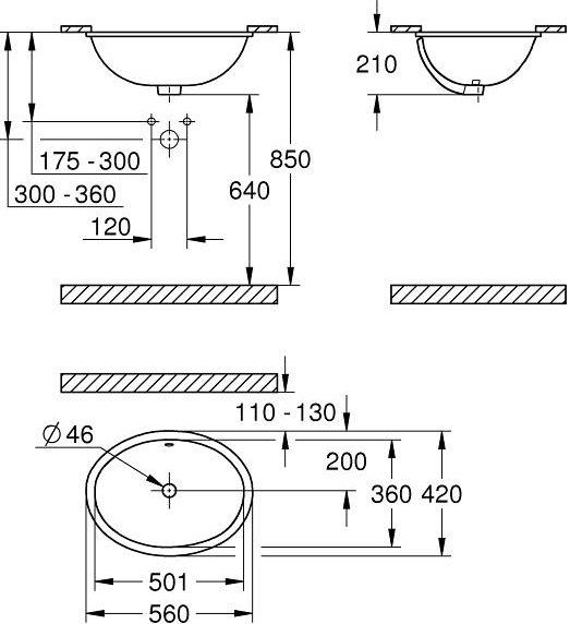 Раковина встраиваемая GROHE Bau Ceramic Universal 55 см, альпин-белый (39423000)