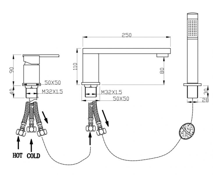 Смеситель на борт ванны Groсenberg GB6008 Хром