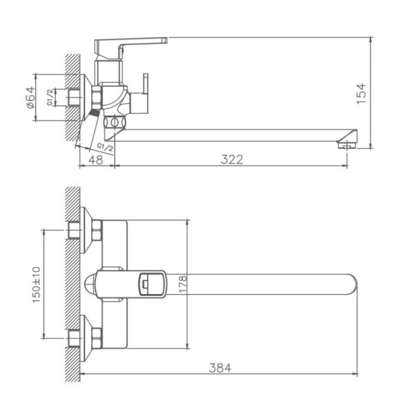 Смеситель для ванны Haiba HB22176 хром
